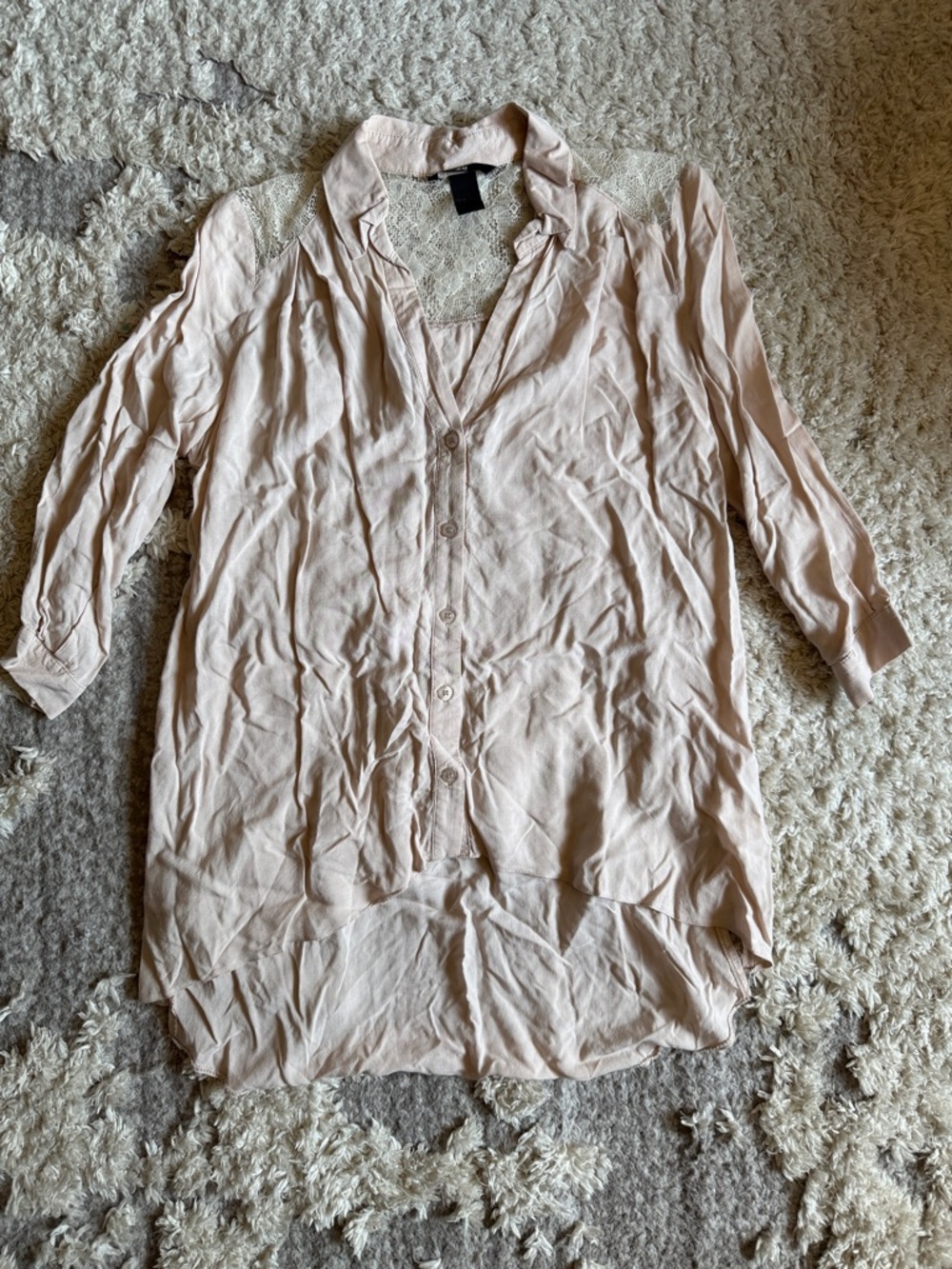 H&M Blush Lace Yoke Button-Up Tunic